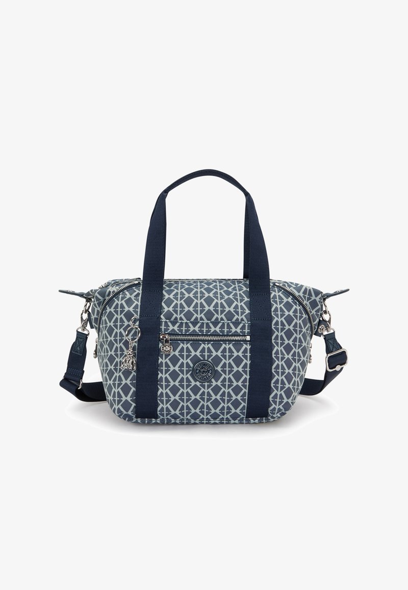 Laakso sininen kuviollinen olkalaukku, jossa on teksturoidun näköinen pinta, kaksinkertaiset yläkahvat ja säädettävä olkahihna. Edessä on vetoketjullinen tasku ja logotieto.