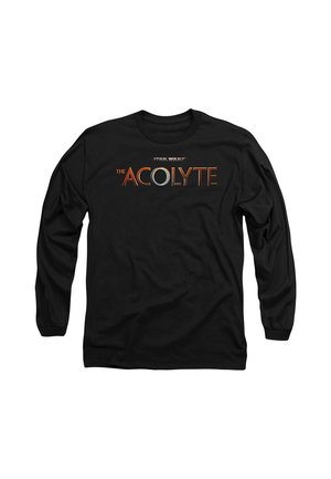 Schwarzes Langarmshirt mit "Star Wars The Acolyte"-Logo in orange und weißer Schrift zentriert auf der Vorderseite.