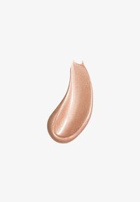 Échantillon de crème rose doré avec une texture lisse et brillante et un subtil éclat, en forme de goutte contre un fond blanc.