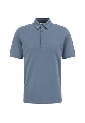 Polokošile světle modrá, krátké rukávy, klasický límec a tříknoflíková léga. Vyrobená z měkké tkaniny, má jemnou texturu.