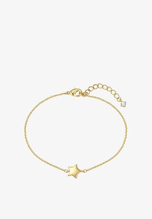 Gouden armband met een kleine stervormige bedel in het midden en een verstelbare sluiting met een kleine heldere edelsteen aan het uiteinde.