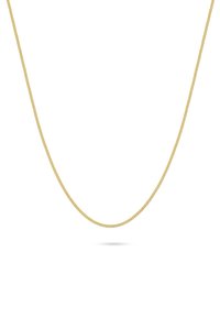 Gold chain necklace with a smooth, rounded design. Features a subtle twist pattern, medium thickness, and a reflective surface.