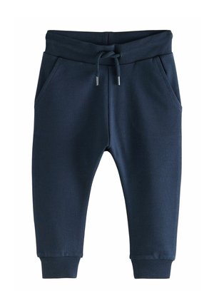 Navyblaue Jogginghose für Kleinkinder mit geripptem Bund, Kordelzug, seitlichen Taschen und gerippten Bündchen.