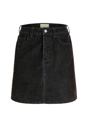 Gonna di jeans nera con una leggera forma a A, dotata di chiusura anteriore con bottoni, passanti per cintura e due tasche laterali. Tessuto testurizzato con dettagli minimi.
