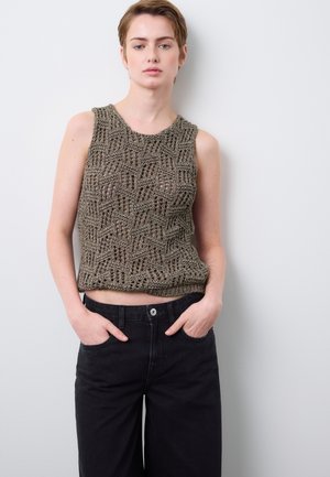 REGULAR FIT WITH EMBROIDERY - Top - mud brown