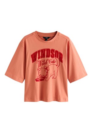 Next REGULAR FIT - CAT GRAPHIC  SHORT SLEEVE CREW NECK  - Potiskana majica - coral pink