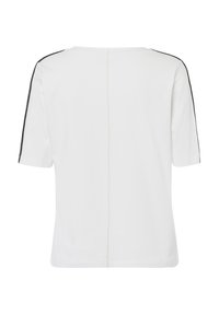 Witte katoenen t-shirt met een ronde halslijn, korte mouwen en contrasterende zwarte zijstrepen, met een centrale naaddetail aan de achterkant.