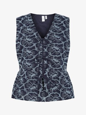 Mornarska bezrukavna majica s cvjetnim uzorkom u svijetloplavoj boji, s V-izrezom i detaljem s vezicom na struku za prilagodljiv fit.