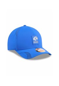Blaues Baseballcap mit strukturiertem Design, ausgestattet mit einem Logo-Patch der Los Angeles Rams und Mesh-Seitenpanels zur Belüftung.