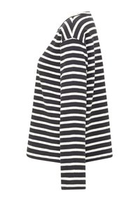 Mustvalge triibuline pikkade varrukatega särk, millel on ümara kaelusega ja lõdva istumisega, valmistatud pehmest puuvillast. Minimalistlik disain.