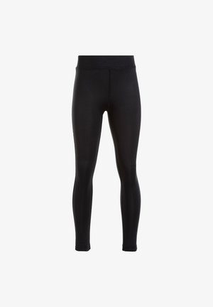 Sorte leggings lavet af strækstof med en glat tekstur, elastisk talje og en tætsiddende silhuet. Ingen synlige mønstre eller hardware.