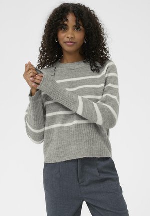 Pullover - light grey melange/chalk strip