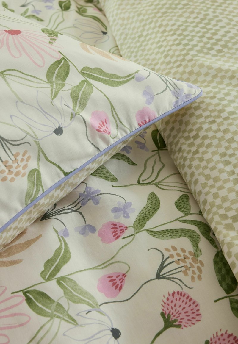 Next FLORAL PRINT CHECKERBOARD DUVET COVER AND PILLOWCASE SET - Bettwäsche - multi/grün