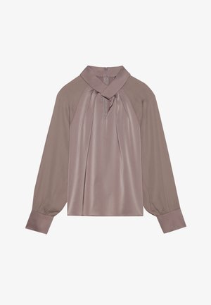 Langærmet, lyse taupe skjorte med en rund krave, plisseret front og mansjetterede ærmer. Fremstillet af glat, let stof.