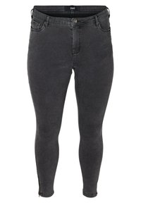 CROPPED AMY JEANS MIT REIßVERSCHLUSS - Kavbojke slim fit - grey