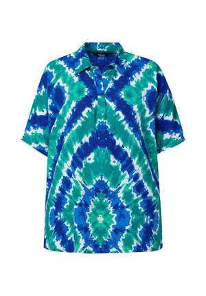 Kortærmet skjorte i blå og grøn batikmønster. Har et krave-design med en halvdelen-knap placket og afslappet pasform. 100% bomuldsstof.