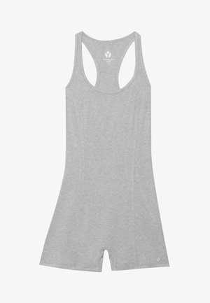 Hallhalli hallituslik bodysuit pehmest kangast, millel on racergari disain, kuni põlveni ulatuvad lühikesed püksid ja minimaalne bränding alumises paremas nurgas.