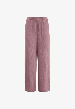 Hellrosa, strukturierte, weite Hosen mit elastischem Taillenbund und verstellbarem Kordelzug. Aus weichem, atmungsaktivem Material.