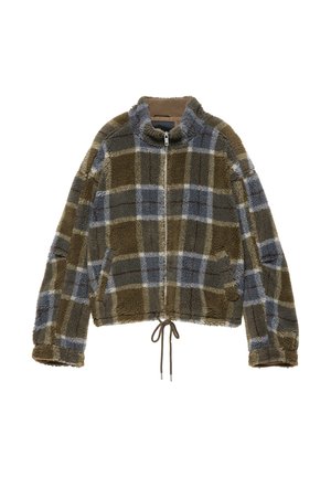 PULL&BEAR, HIGH NECK CHECKED FAUX SHEARLING - JACKET - Veste polaire - khaki