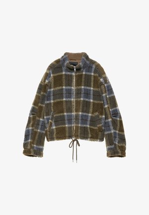 PULL&BEAR, HIGH NECK CHECKED FAUX SHEARLING - JACKET - Veste polaire - khaki