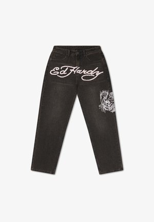 Ed Hardy, WOMENS SKULL AND ROSE VINTAGE WASHED RELAXED JEANS - Jean boyfriend - black
