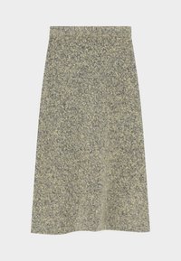 Mini suknja od mješavine vune s teksturom sivih i žutih pjegica, ravnog kroja s pojasom srednjeg struka.