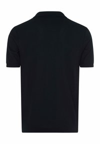 Schwarzes Poloshirt mit klassischem Kragen, kurzen Ärmeln und einem strukturierten Stoff. Rückansicht zeigt ein klares Design ohne zusätzliche Details.