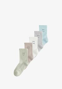 Unselected, muted blue sage tan happy