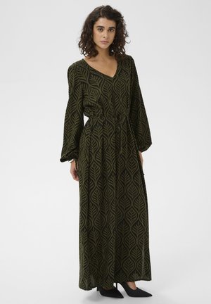 VIOLETTA - Robe longue - black/deep ivy green leafs