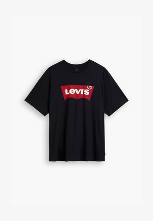 Camiseta de algodón negra con un logo de Levi's en rojo y blanco en la parte delantera. Las mangas cortas y el escote redondo completan el diseño.