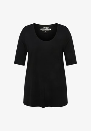 Ulla Popken, T-SHIRT, VOORKANT DUBBELLAAGS, V-HALS, KORTE MOUWEN - T-shirts basic - noir