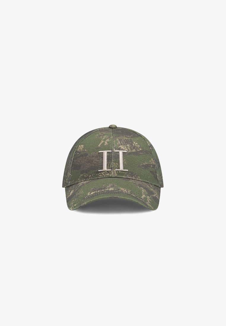 Camouflage baseball cap made of fabric with a textured surface. Features a raised "II" logo in light color on the front.