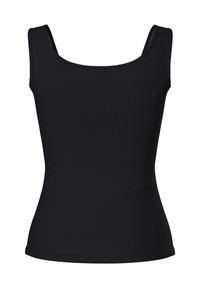 Top din bumbac negru, cu dantelă pătrată și bretele late, având o siluetă ajustată și o textură netedă. Fără logo-uri sau modele vizibile.