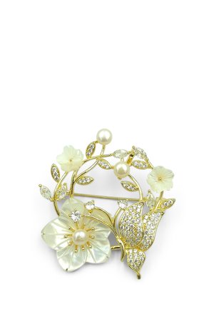 HEBE JEWELS, PERLMUTT-BLÜTENKRANZ - Spilla - gold-coloured weiss