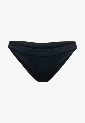 Must mustriga alumine osa, ribadega tekstuuriga, keskmise kõrgusega talje ja kontrastsete külgpaneelidega. Lihtne disain ja kerge materjal.