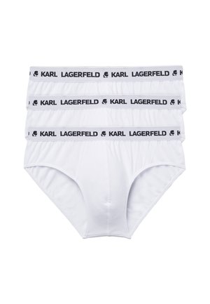 Vita bomullsboxershorts i ett trepack, med en svart elastisk midjeresår med "KARL LAGERFELD"-logotyp, slät yta och design för full täckning.