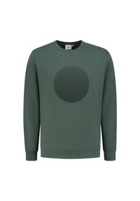 Groen sweatshirt van zachte stof, met een gestructureerd cirkelontwerp op de voorkant. Ronde halslijn en ribgebreide boorden en zoom.