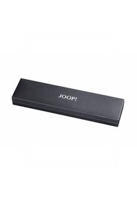 Scatola nera con superficie texturizzata, con logo "JOOP!" in argento. Design rettangolare, adatta per confezionare accessori o regali.