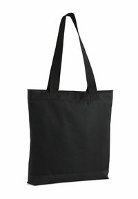 Sac fourre-tout noir en toile avec deux longues anses, de forme rectangulaire, au design épuré et à la texture robuste, idéal pour transporter des objets en toute sécurité.