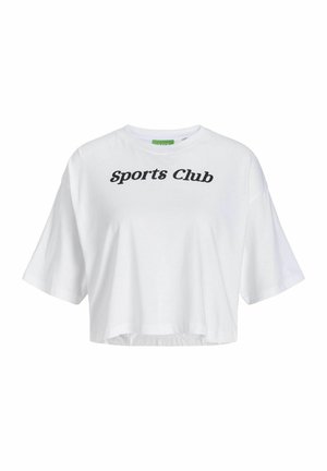 Bílé zkrácené tričko z bavlny, s krátkými rukávy a černým potiskem "Sports Club" na hrudi. Jednoduchý design, volný střih.