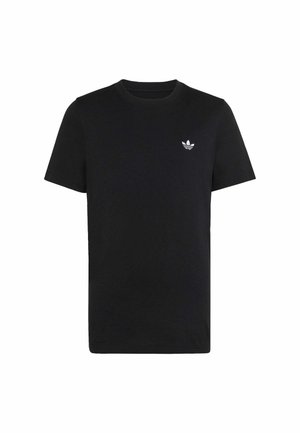 Sort T-shirt med korte ærmer og rund hals med et lille hvidt Adidas trefoil-logo på venstre bryst.