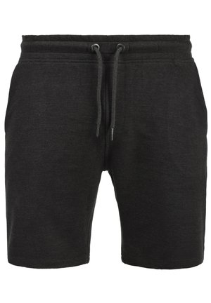 Short en tissu tricoté noir avec taille élastique et cordon ajustable, longueur mi-cuisse, avec poches latérales.