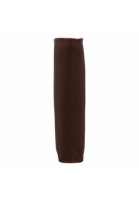 Brown leather pen sleeve with a smooth texture, rounded edges, and stitching along the side. Open top with no hardware or embellishments.