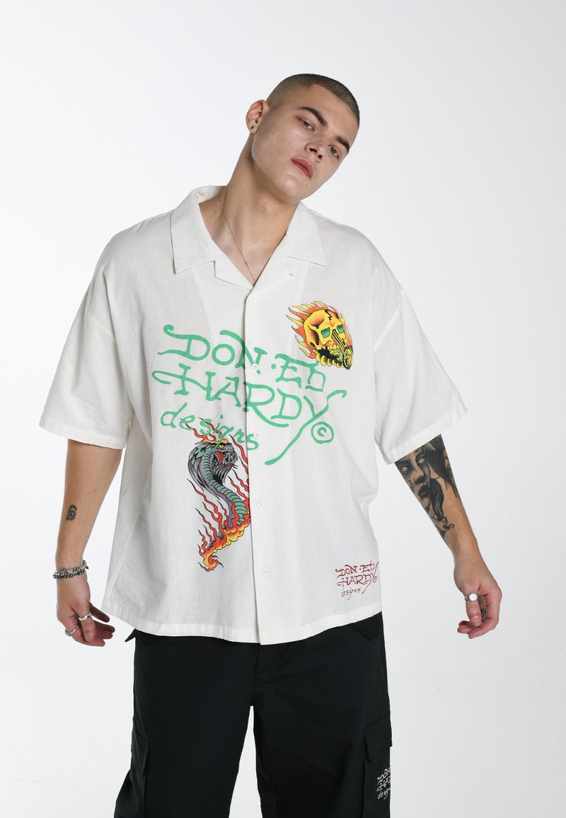 Ed Hardy ROSE RIDER CAMP - Hemd - bright white/weiß - Zalando