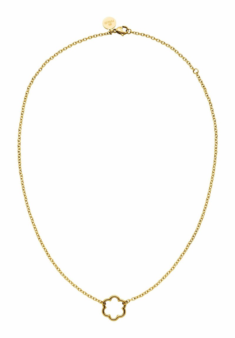 Collier délicat en chaîne d'or avec un petit pendentif en forme de fleur ouverte et une fermeture à mousqueton.