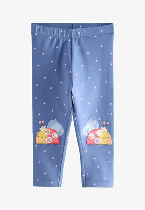 Leggings blu con un motivo a pois e design di coccinelle ricamate con accenti pastello. Realizzati in tessuto elasticizzato per il massimo comfort.