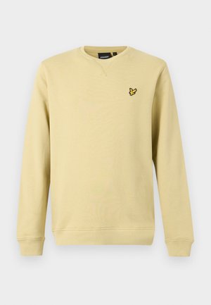 Hellgelbes Sweatshirt mit Rundhalsausschnitt, langen Ärmeln und einem kleinen gelben Vogel-Logo auf der linken Brust.