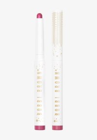 Roze lipkrayon met een afgeronde punt, verpakt in een witte tube met gouden accenten en decoratieve patronen. Twee stukken worden samen weergegeven.