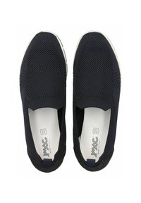 Marine slip-on schoenen met een textuur mesh bovenkant, elastische openingen en witte rubberen zolen. Voorzien van een logo op de binnenzool en de hielstrip.