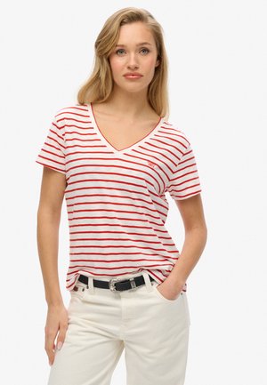EMBROIDERED V NECK  - T-shirts basic - varsity red optic stripe